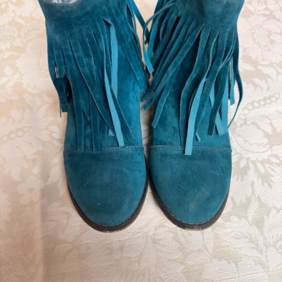 Bredelles Teal Fringe Faux Suede Booties – Size 6.5 - Picture 7 of 8
